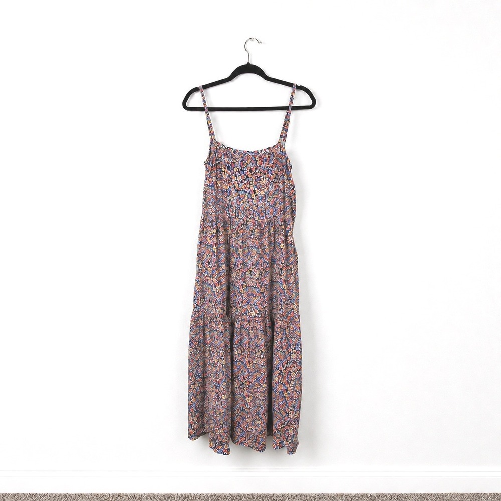 Old Navy XL Cami Floral Tiered Midi Dress Blue Pink Yellow Ditsy Print Pockets - Picture 7 of 7
